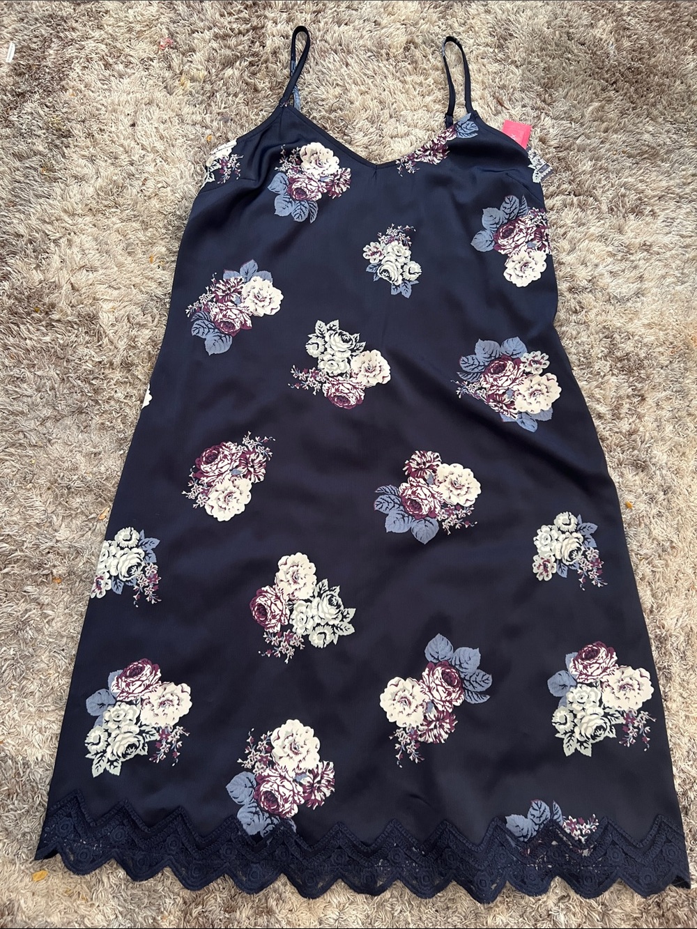 Xhilaration Navy Floral Slip Dress with Cream and Pink Blooms